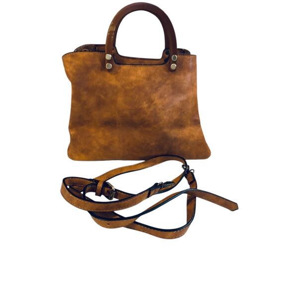 Joy Susan Angie Vintage Satchel Detachable Strap Wooden Handle Vegan Leather - Picture 2 of 10